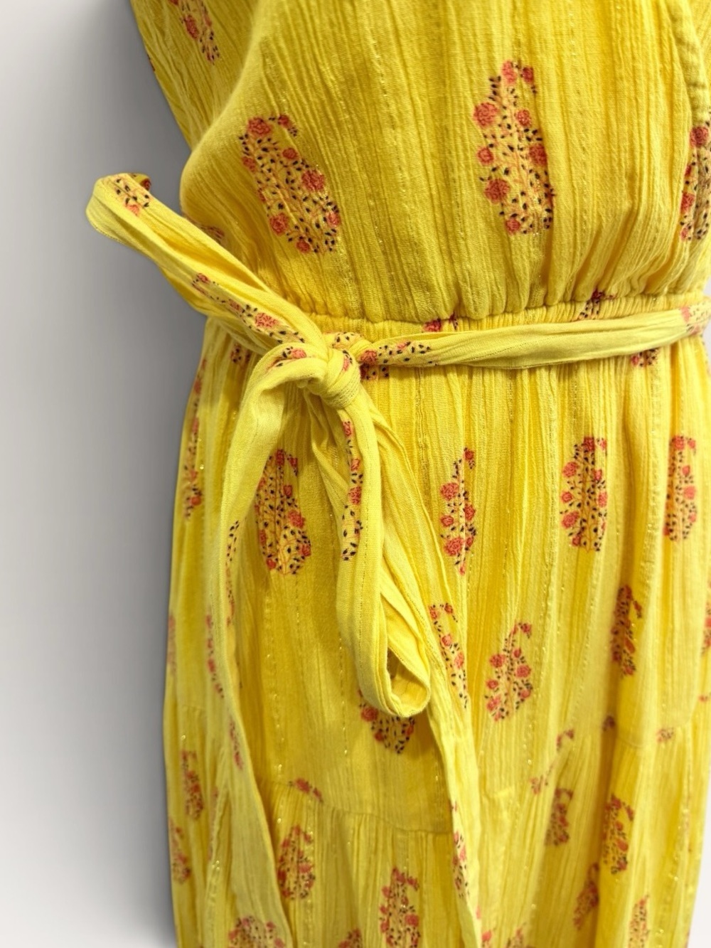 A loves A Daisy Yellow Floral Metallic V-Neck Ruffle Sleeve Tiered Maxi Dress - Picture 3 of 12